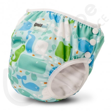 Culote de aprendizaje y bañador 2 en 1 en color azul con ballenas de Bambinex - MEDIUM